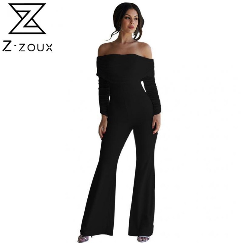 Women Jumpsuit Off Shoulder Sexy Long Rompers Womens Slash Neck Plus Size Black White s Summer 210513