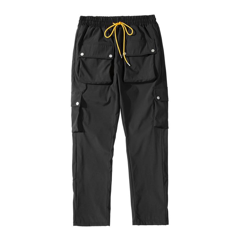 Men's Pants ELKMU Streetwear Multi-pocket Cargo Men Jogger Sweatpants Harajuku Buttons Split Male Trousers Elastic Waist HM226