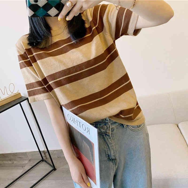 Tomboy Style Half Sleeve T-Shirts Summer Couples Striped Loose Tees Tops Breathable Students Leisure Fashion B-101 210522