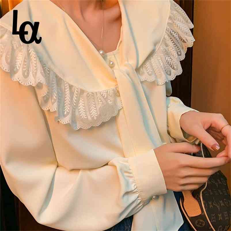 Women Autumn Solid Long Sleeve Blouse Ladys Elegant France Style Peter Pan Collar Top Female Ruffles Shirts 210519, Beige
Women Autumn Solid Long Sleeve Blouse Ladys Elegant France Style Peter Pan Collar Top Female Ruffles Shirts 210519, Beige