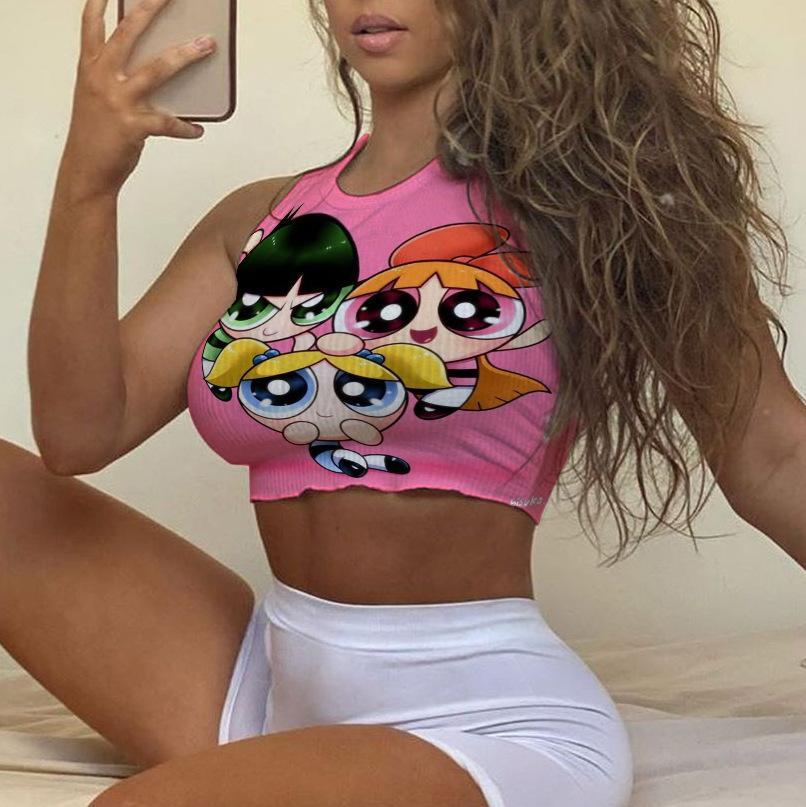 Designer tank top with cartoon printing positioning print lace camisole woman cotton tanks tops fashions bustier
