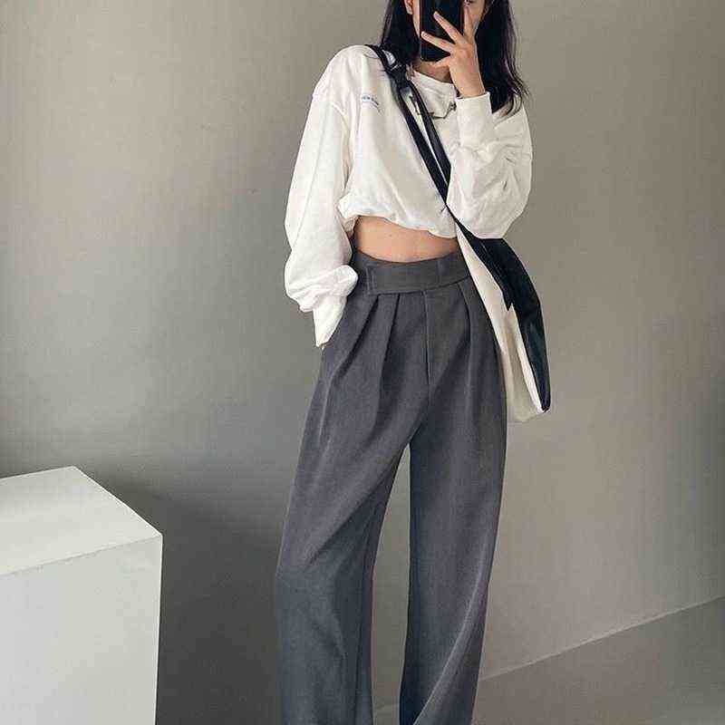 HOUZHOU Brown Wide Leg Women's Classic Suit Pants Vintage Palazzo Office Elegant Casual Balck Trousers Female High Wasit 211115