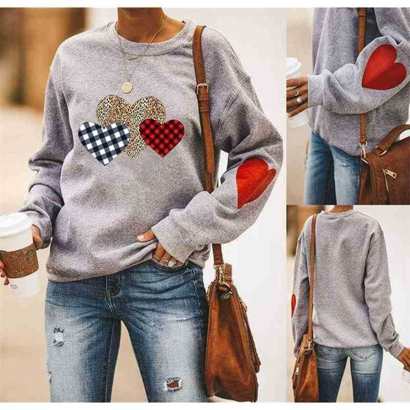 hoodies2020 women' sweater: heart printed round neck long sleeve sweater with checkered leopard pattern stitching, Gray
hoodies2020 women' sweater: heart printed round neck long sleeve sweater with checkered leopard pattern stitching, Gray