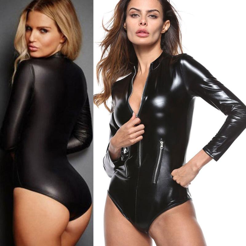 Sexy Costumes Women Bodysuits Long Sleeve Zipper Leather Bodycon Romper Jumpsuit Leotard Shirt, Black
Sexy Costumes Women Bodysuits Long Sleeve Zipper Leather Bodycon Romper Jumpsuit Leotard Shirt, Black