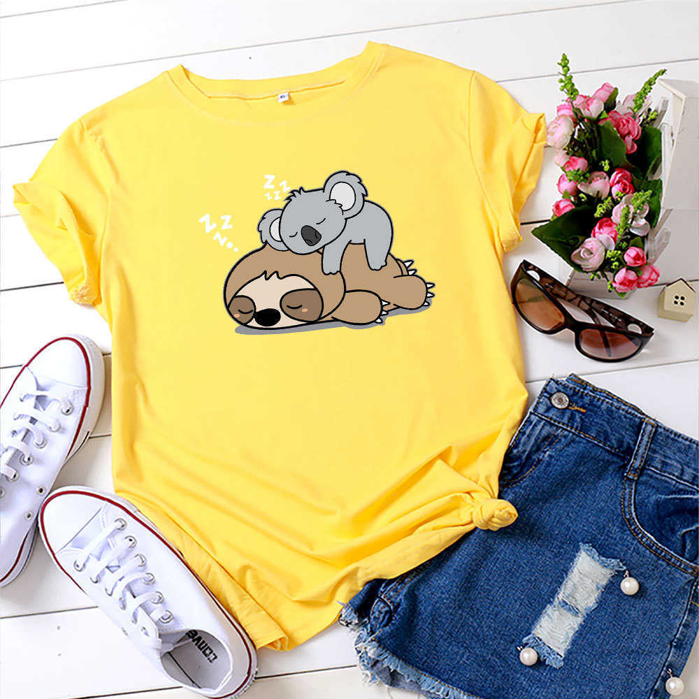 S-5XL Kawaii Lazy Sloth Koala Women T-Shirt Casual Loose Short Sleeve Summer Tees Top Female Clothing Plus Size W875 210526