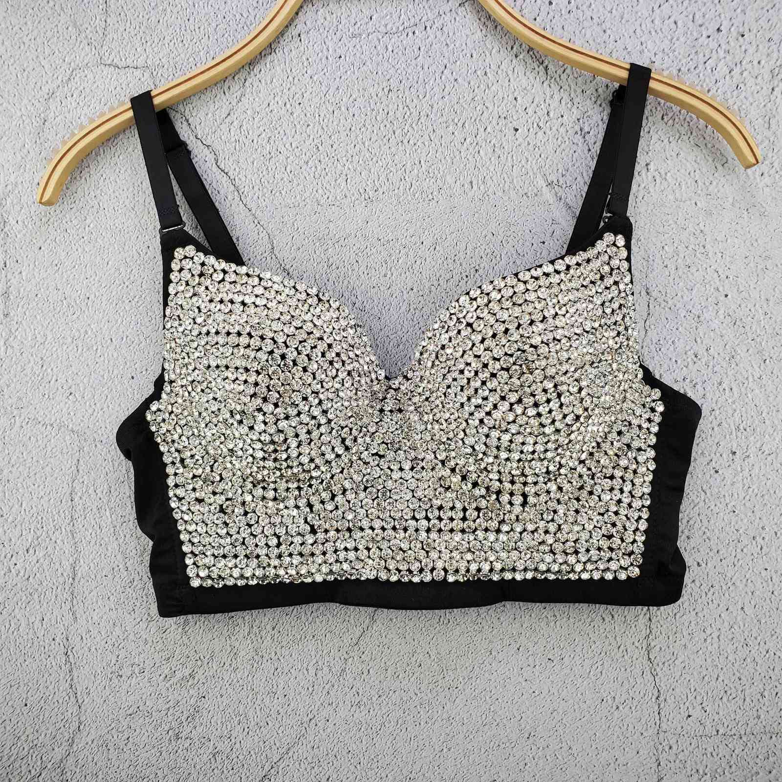 Bead Bustier Corset Pearls Diamond Push Up Night Club Bralette Women's Fashion Bra Cropped Top Plus Size 210625