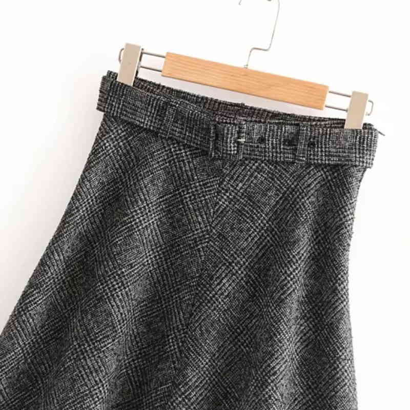 fashion women sashes plaid mini skirt autumn style casual ladies high waisted loose A-Line skirts P616 210430Z