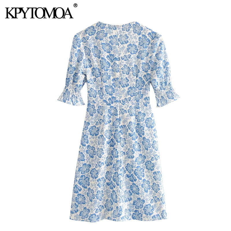 Women Chic Fashion Floral Print Mini Dress Short Sleeve Drawstring Tied Female Dresses Vestidos Mujer 210420