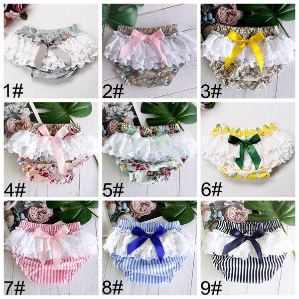 2022 new baby girls shorts lace ruffle bloomers kids boutique clothing infant girl clothes toddler cherry printed striped floral shorts