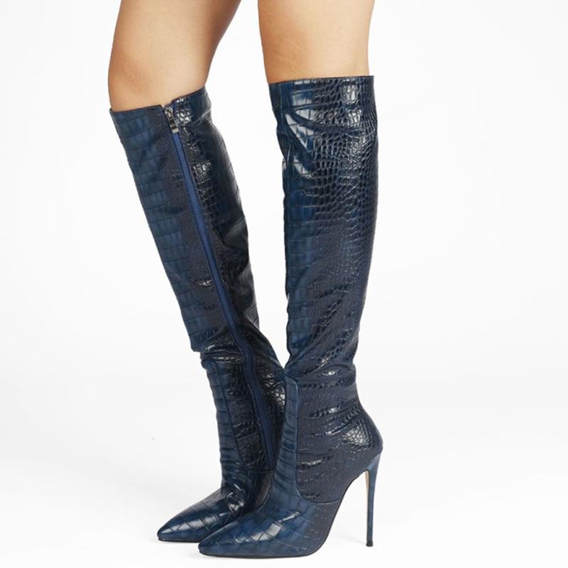 Boots In Stock Stone Print Unisex Women Winter Knee High Short Stiletto Heel Shoes Zip Customized Big Size 47