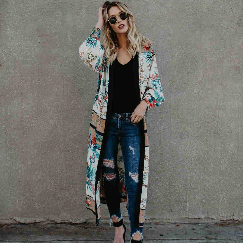 Bikini Cover-ups Boho Printed Belted Long Kimono Cardigan White Cotton Tunic Women Vintage Beach Wear Swim Suit Cover Up A229 210420