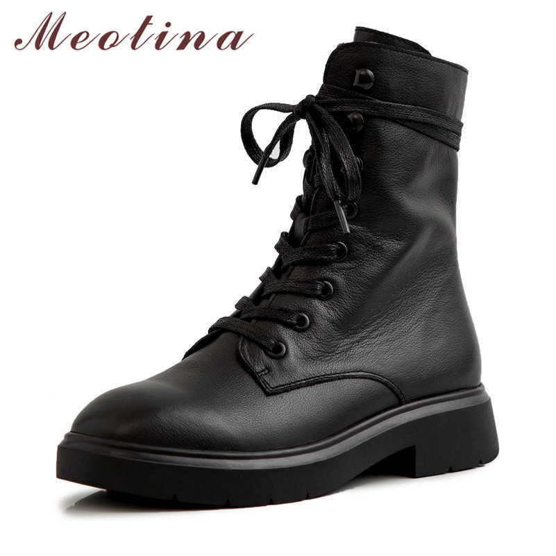 Meotina Winter Ankle Boots Women Natural Genuine Leather Flat Short Boots Lace Up Round Toe Shoes Female Autumn Black 34-39 210608
Meotina Winter Ankle Boots Women Natural Genuine Leather Flat Short Boots Lace Up Round Toe Shoes Female Autumn Black 34-39 210608