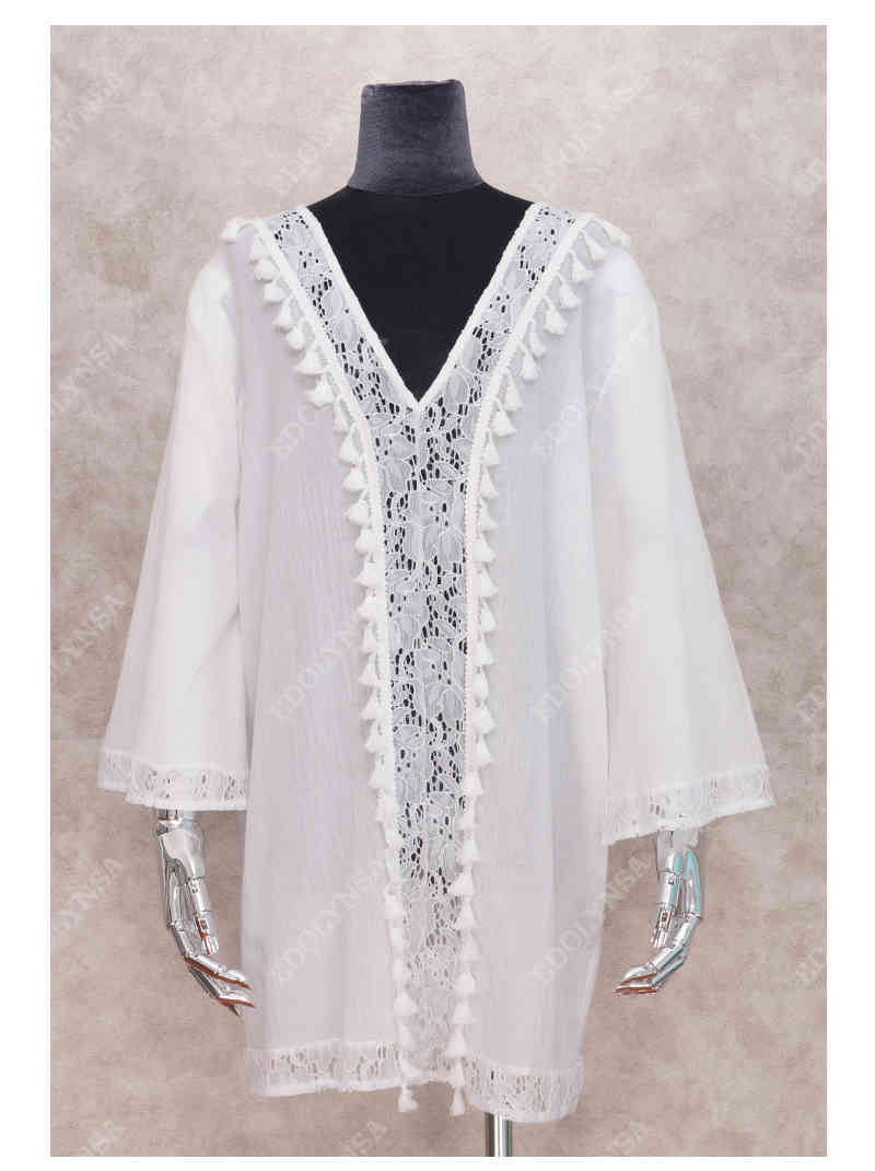 White Tunic Beach Cover up Summer Mini Dress Women Wear Swim Suit Up Sarong Q1147 210420