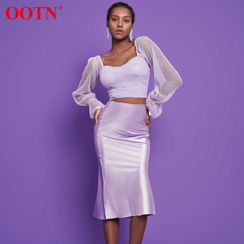 OOTN Casual Purple Satin Summer Skirts High Waist Women Long Office Ladies Elegant Solid Silk Midi Fashion 210619