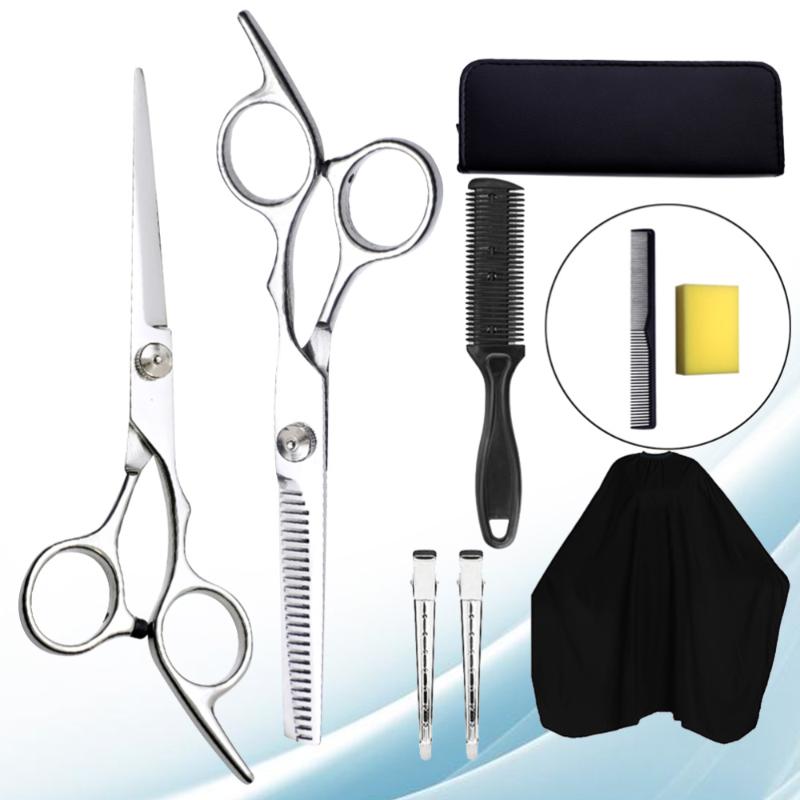 Hair Scissors 9PCS Assorted Hairdressing Tools Cutting Combs Clips Cape Kit Salon For Home Barber Shop