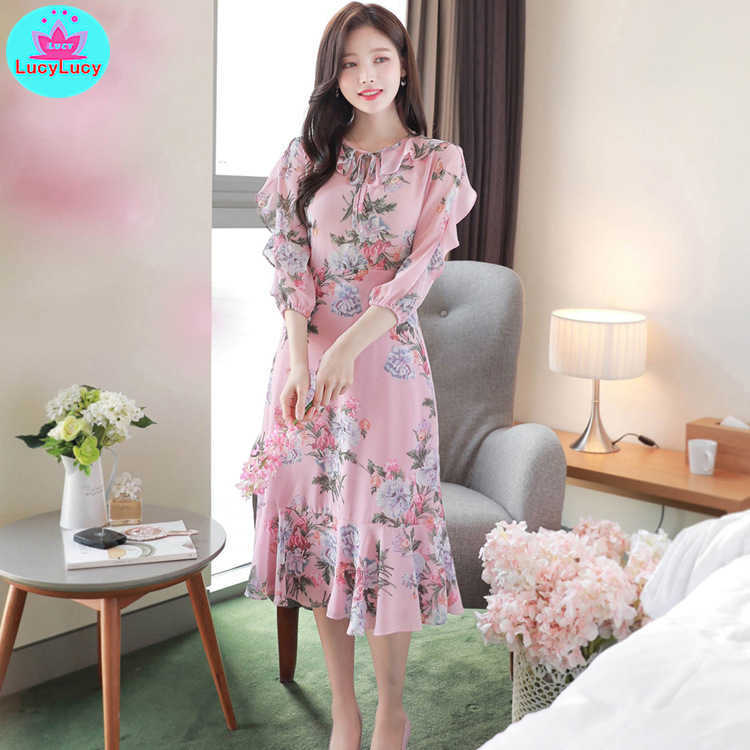 Summer chiffon in the middle of long five-point sleeves Slim-fit travel seaside resort beach dress V-Neck Print 210603, Pink
Summer chiffon in the middle of long five-point sleeves Slim-fit travel seaside resort beach dress V-Neck Print 210603, Pink