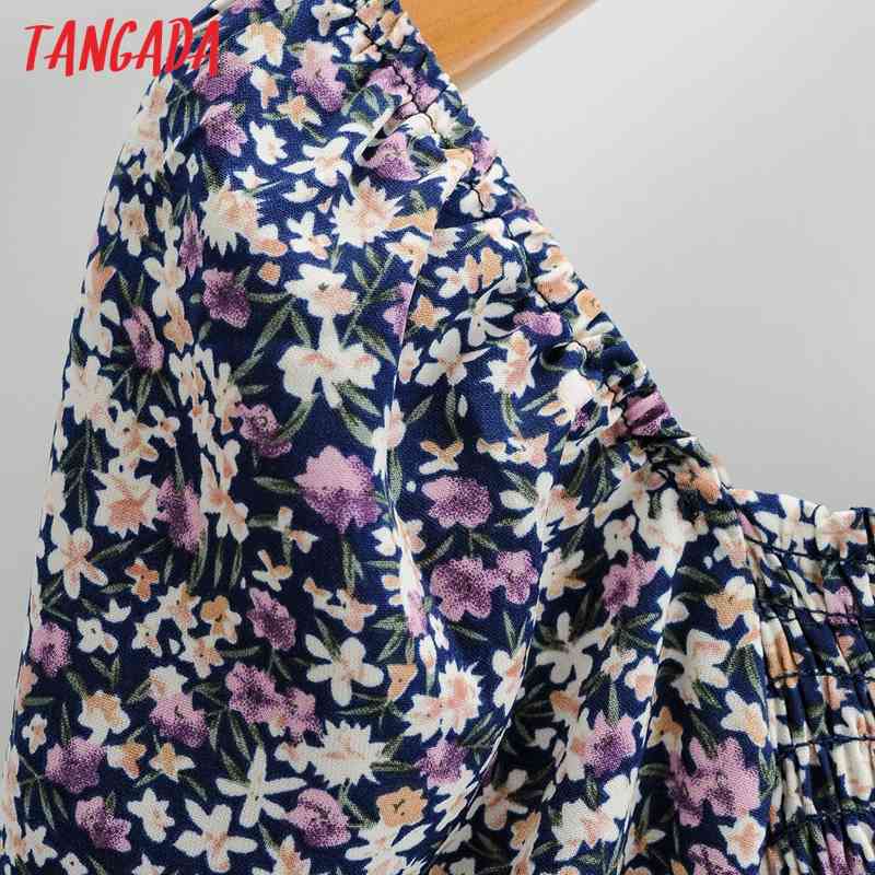 Summer Women Flowers Print Puff Short Sleeve Ladies Mini Dress Vestidos 1F52 210416