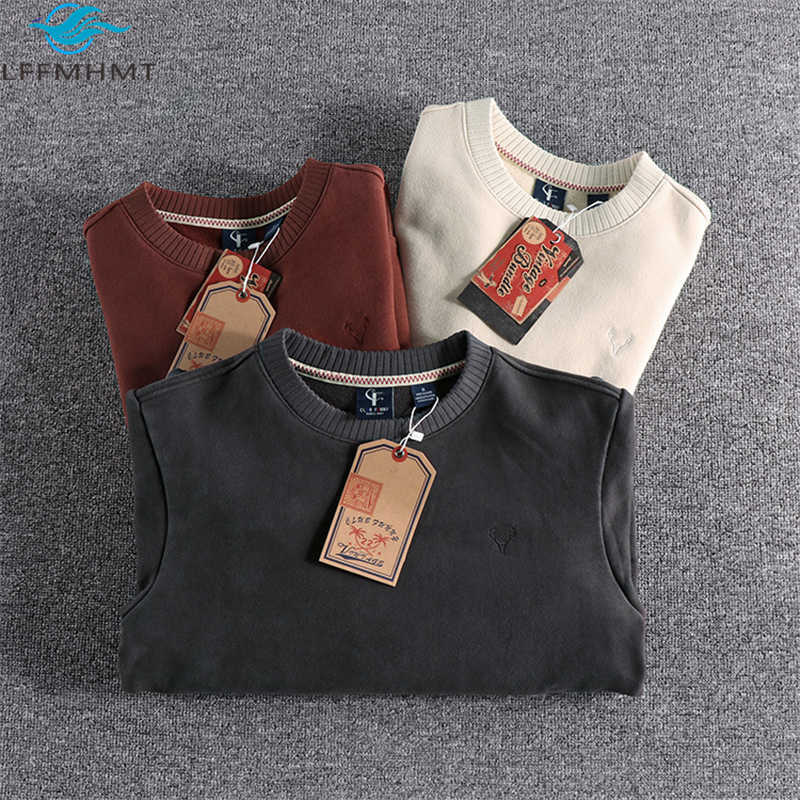 Vintage Men Fleece Casual Long Sleeve Sweater Male Japan Style High Quality Patchwork Deer Horn Embroidery Pullover Knitwear Top 210929