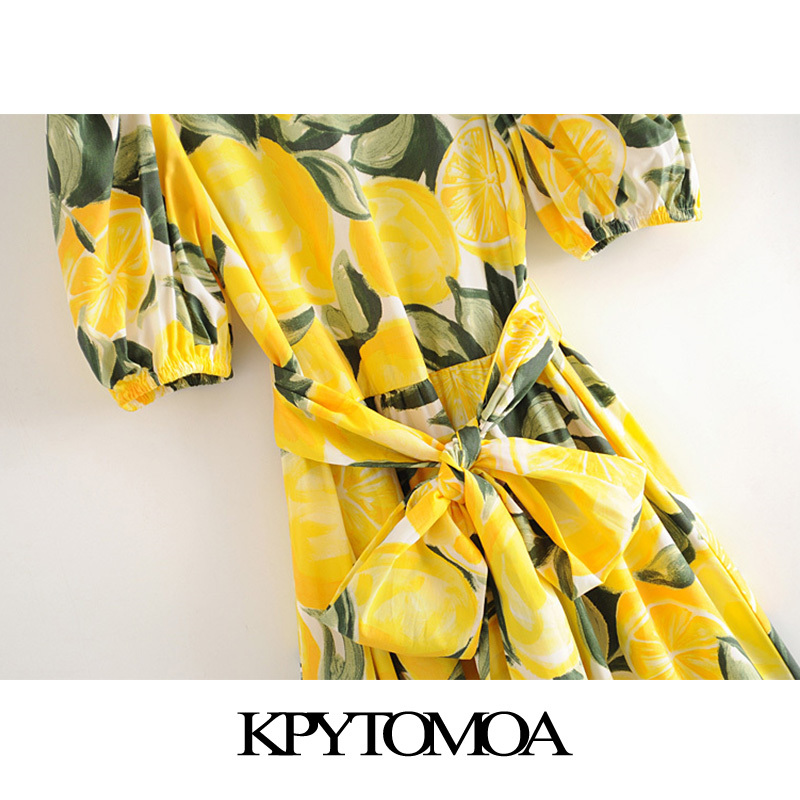 Women Chic Fashion Printed With Belt Mini Dress Backless Puff Sleeves Summer Female Dresses Vestidos Mujer 210420