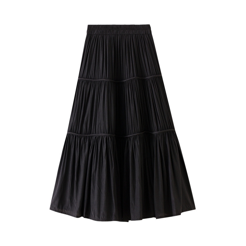 Korean Style Quality Long Skirt For Women New Solid Leisure A-line Cake Skirts Spring Autumn Winter Fashion Pleated Skirt 210415