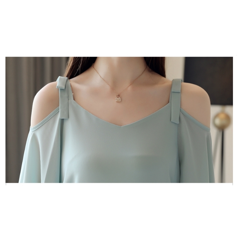 Blusas Mujer De Moda Ladies Tops For Off Shoulder Top Women White Chiffon Blouse Shirts Short 4386 50 210415