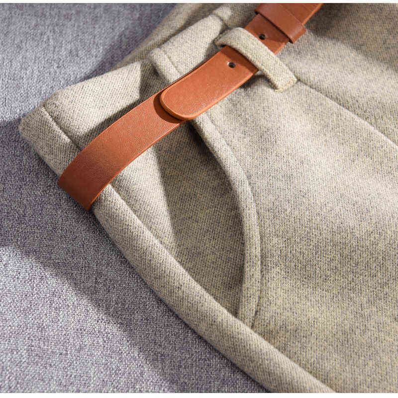 Spring and Winter Wool Pants Korean Style Women High Waist Belted Harem Slim Trousers Female Warm Long 699 211115