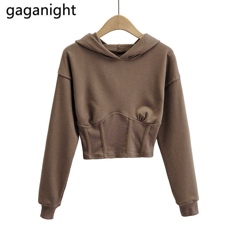 Sexy Women Crop Hoodies Solid Fashion Korean Girls Short Sweatershirt Spring Autumn Outwear Tops Slim Hoodie Sport 210601