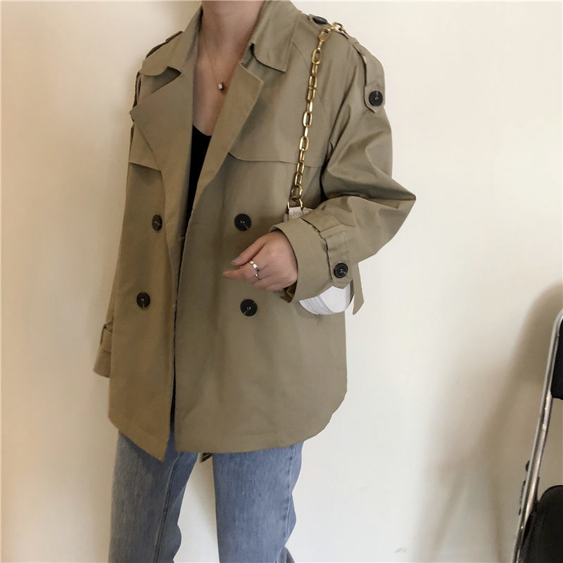 Khaki Women Casual Female Thin Elegant Short Trench Coat Tops Chic Streetwear Fashion Fresh Brief All Match Outwear 210421