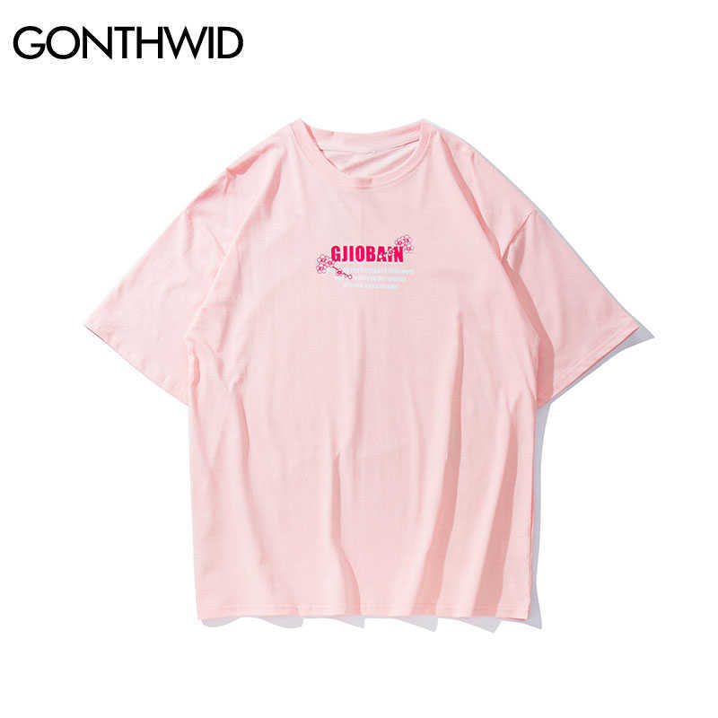 GONTHWID Chinese Crane Flowers Print Tshirts Harajuku Hip Hop Casual Streetwear T Shirts Tops Hipster Short Sleeve Tees Male 210629