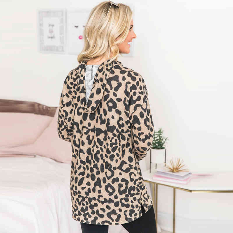 Women Autumn Sweatshirt Leopard Print Fashion Hoodie Tops Long Sleeve Hooded Pullover Casual Loose Tunic Sudadera Mujer 210515