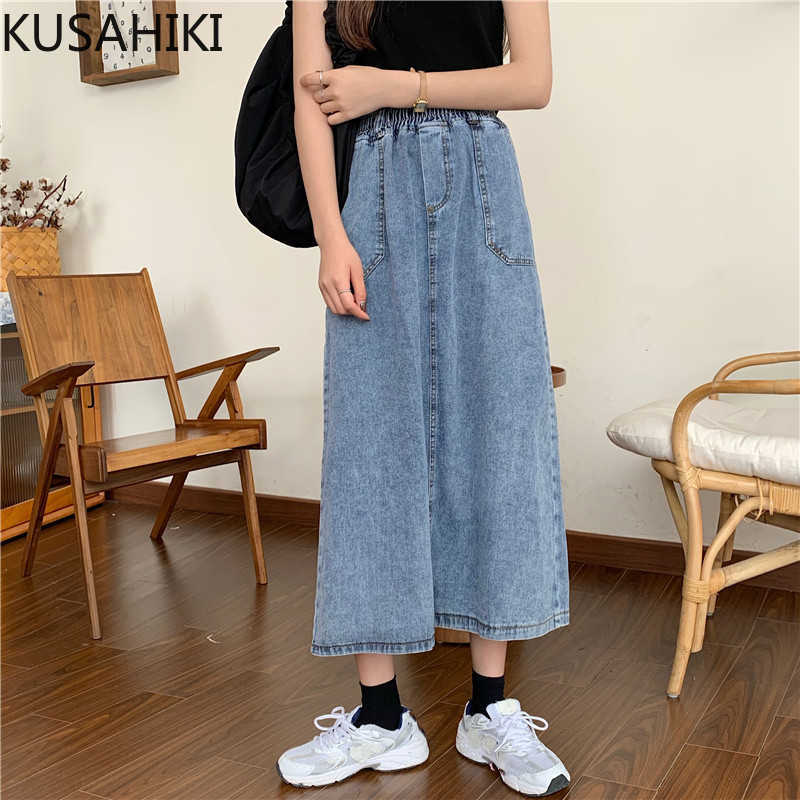 KUSAHIKI Spring Korean High Waist Women Jeans Skirt Causal A-line Split Mid-calf Demin Skirt Faldas Mujer Moda 6F248 210602, Blue
KUSAHIKI Spring Korean High Waist Women Jeans Skirt Causal A-line Split Mid-calf Demin Skirt Faldas Mujer Moda 6F248 210602, Blue