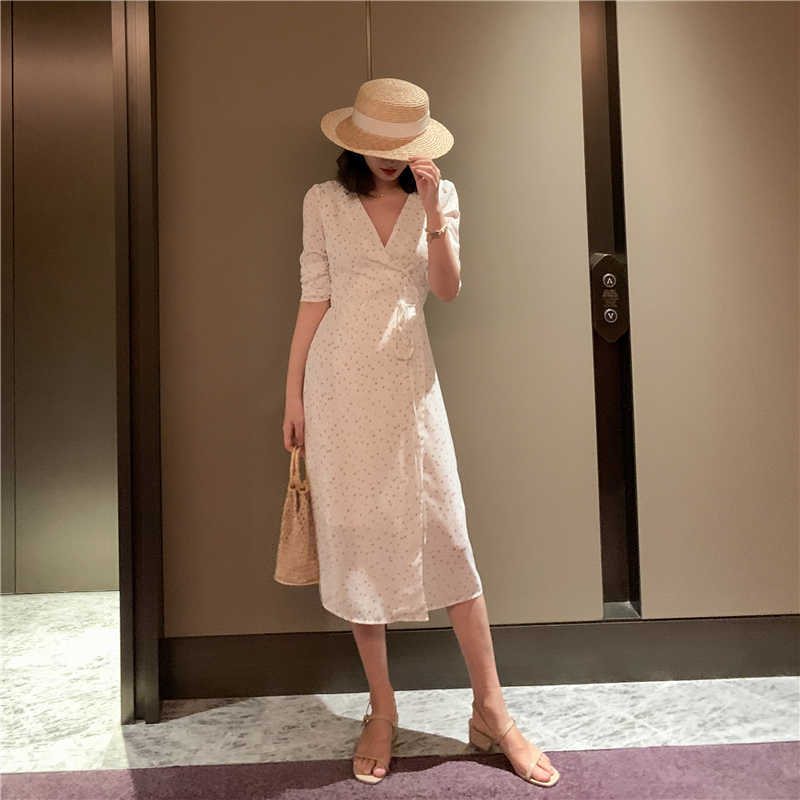 Summer dress elegant women boho floral wrap half sleeve chiffon beach korean vintage v neck party midi 210608, White
Summer dress elegant women boho floral wrap half sleeve chiffon beach korean vintage v neck party midi 210608, White
