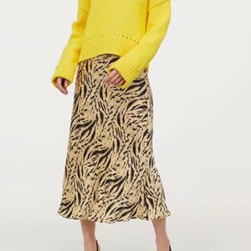 Vintage Women Tiger Print Long Skirts Spring Autumn Fashion Animal Flare Skirt Streetwear faldas mujer moda 210421