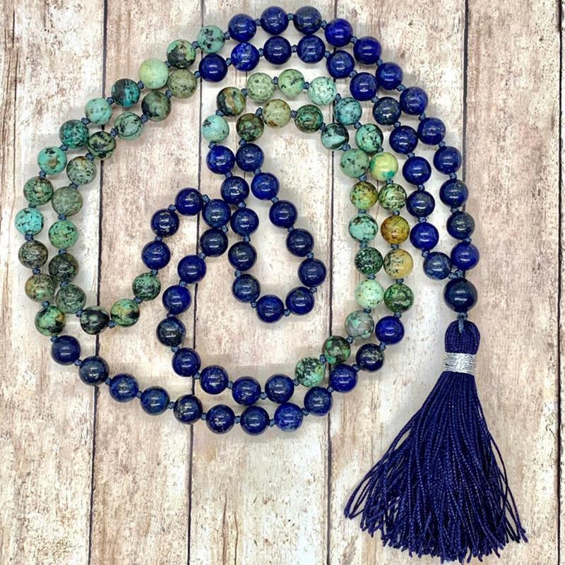 Chains Find Your Truth 108 Prayer Beads Yoga Jewelry Meditation Stone Natural Lapis And African T-urquoise Japamala Tassel Necklace
Chains Find Your Truth 108 Prayer Beads Yoga Jewelry Meditation Stone Natural Lapis And African T-urquoise Japamala Tassel Necklace