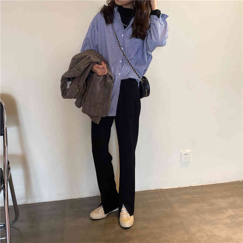 Women Striped Shirt Long Sleeve Spring Summer Vintage Casual Loose Shirts Female Streetwear Blouse Tops Oversize 210514