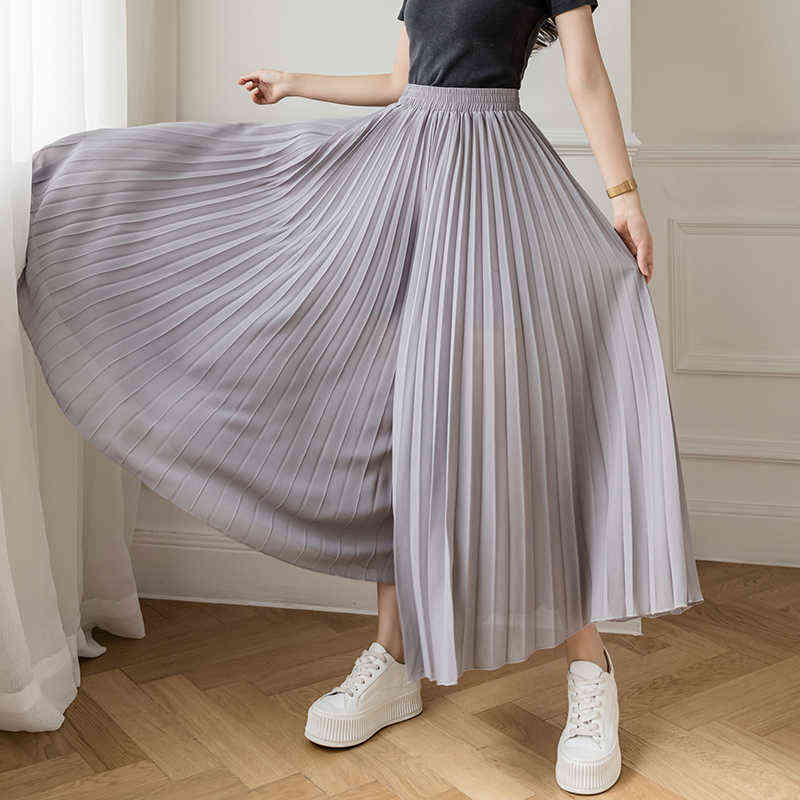 korea Loose Pleated Chiffon Pants Summer Elastic High Waist Thin Wide Leg Female Casual Cropped trousers Pantalon 211115