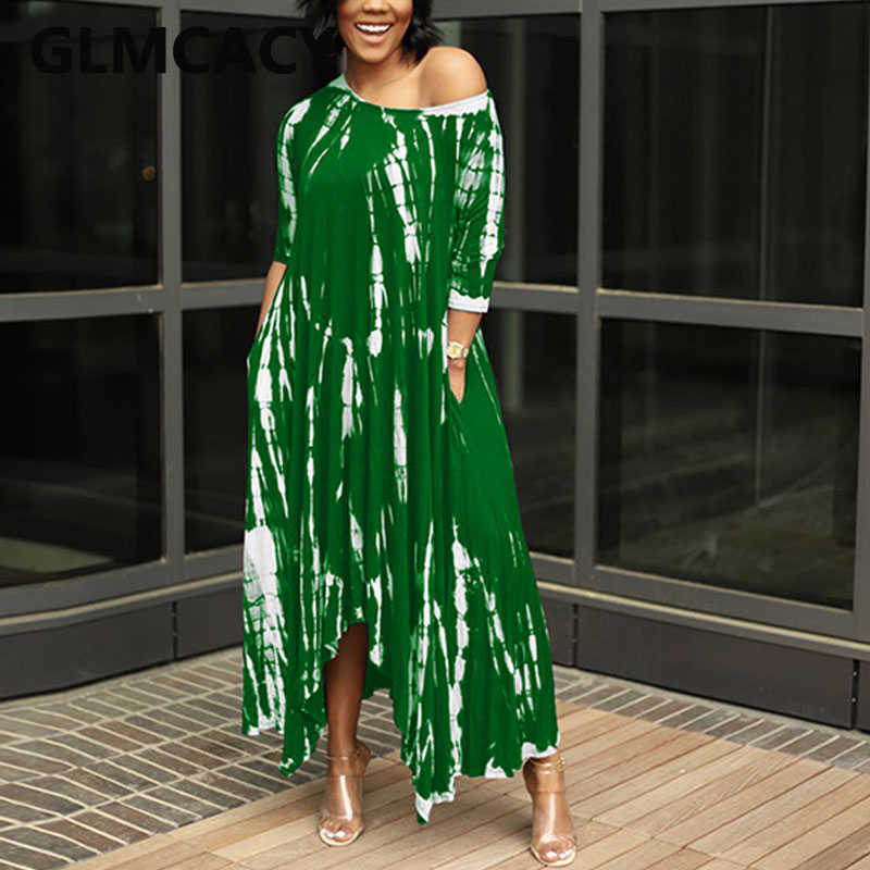 Tie Dye Off Shoulder Causal Maxi Dress 210702