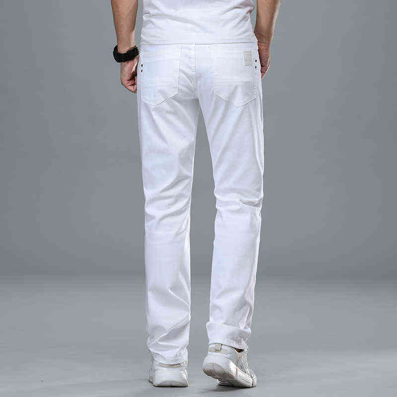 Fashion Streetwear Soft White Denim Trousers Men Baggy Jeans Slim Fit Pants Classic Business work Casual and simple Homme 211111
