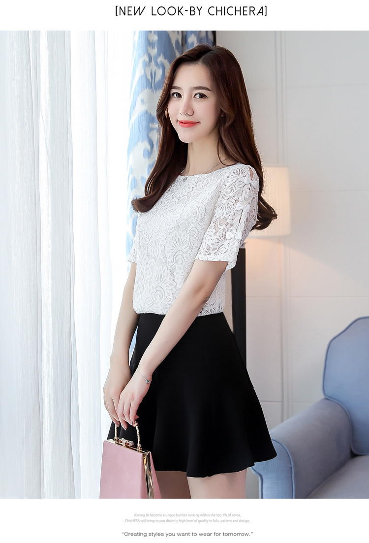 Summer Solid Lace Collar Fashion Women Blouses Shirts O Neck Chiffon Short Sleeve Female Clothing Tops Blusas 0361 40 210415