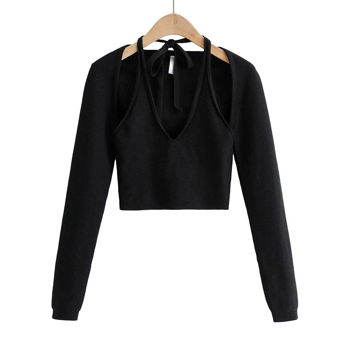 Nomikuma Women Knitted Sets Lace Up Halter Sling Vest + Long Sleeve Sweater Cardigan Coat Spring New Sexy Short Suits 6E188 210427