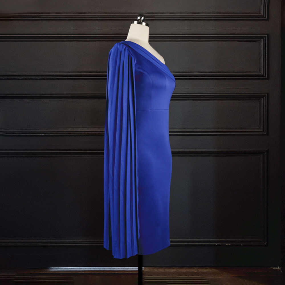 Women Party Dress Blue Elegant Celebrity Sexy One Shoulder Ruched Ribbon Bodycon Plus Size Red Dinner Date Out Night Dresses XL 210719
