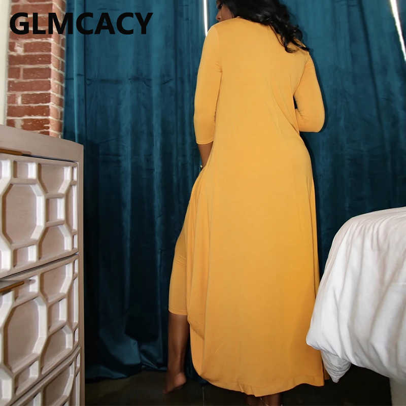 Women Long Sleeve Dip Hem Shirt Top and Skinny Pants Set Two Piece Chic Streetwear Suits 210930