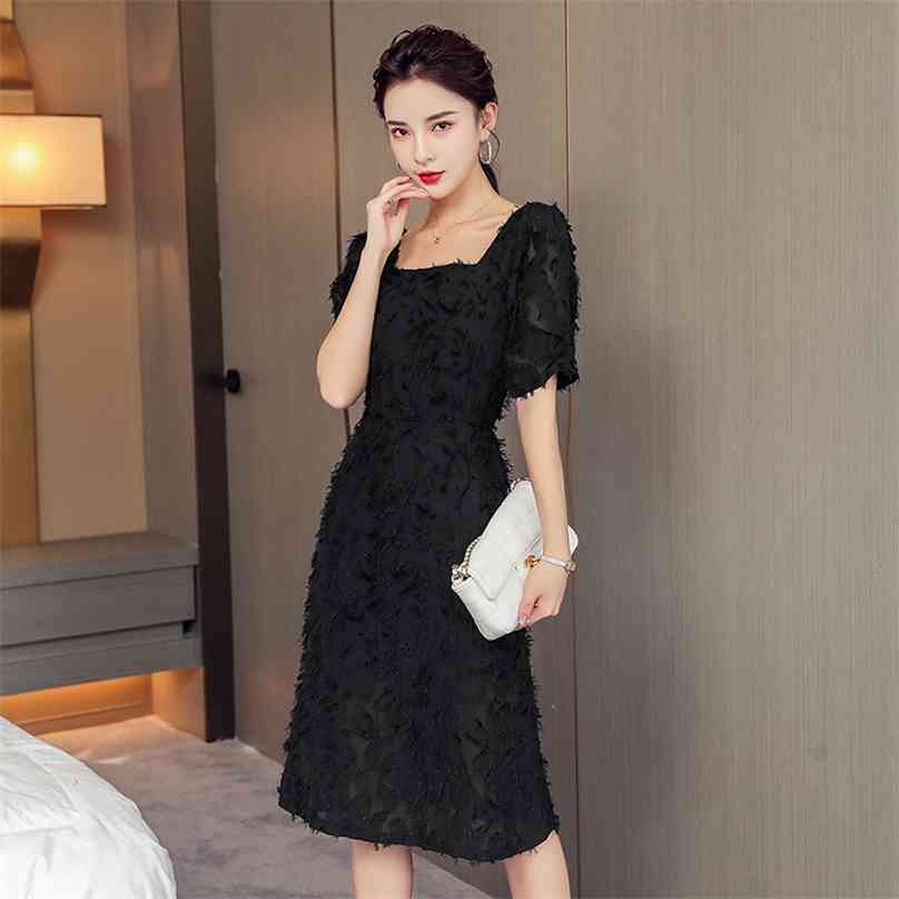 Sexy Korea Dress for women Summer Black Short Sleeve Square neck Ladies Office Midi Dresses 210602
Sexy Korea Dress for women Summer Black Short Sleeve Square neck Ladies Office Midi Dresses 210602