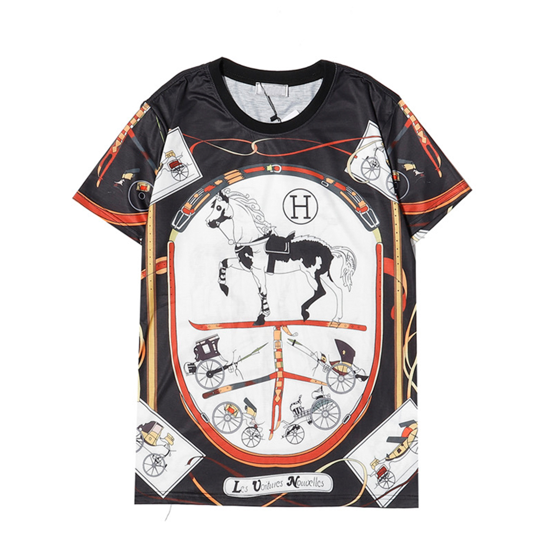 Designer men's T-shirt brand clothing European and American world high quality printed horse element head has a very perfect label, White;black
Designer men's T-shirt brand clothing European and American world high quality printed horse element head has a very perfect label, White;black
