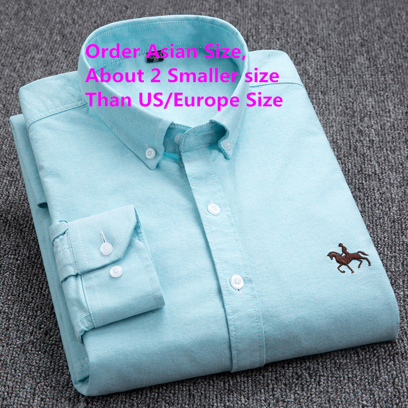 100% Cotton Oxford Shirt Men's Long Sleeve Embroidered Horse Casual Without Pocket Solid Yellow Dress Shirt Men Plus Size 5XL6XL 210410