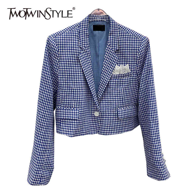 Plaid Patchwork Lace Pocket Blazer For Women Notched Long Sleeve Short Casual Blazers Female Clothes Spring Fashion 210524, Blue
Plaid Patchwork Lace Pocket Blazer For Women Notched Long Sleeve Short Casual Blazers Female Clothes Spring Fashion 210524, Blue