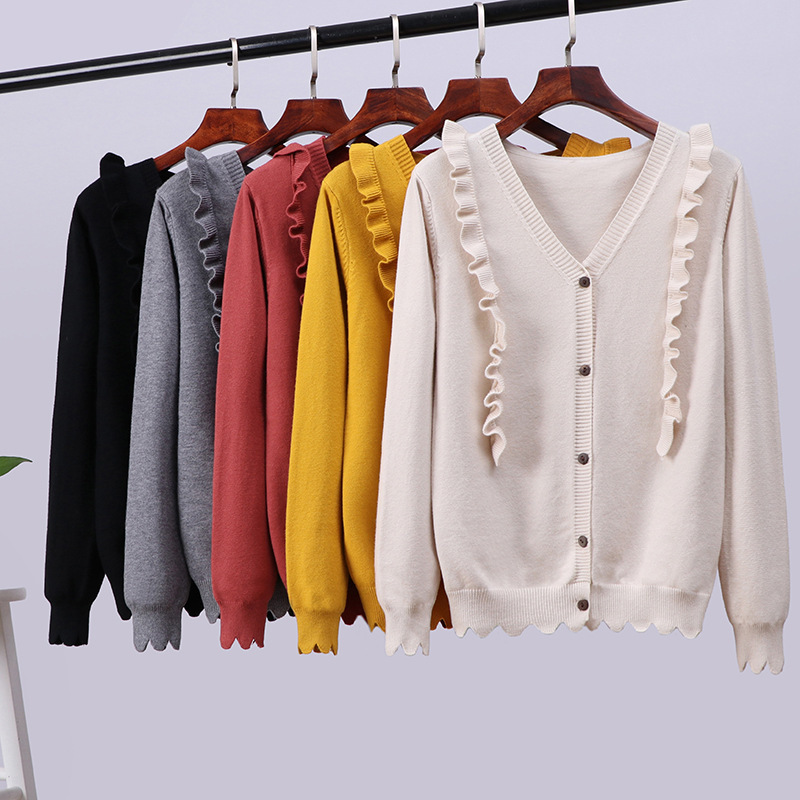 Sweet Ruffles Knitted Cardigans Sweater Women Autumn Winter V-neck Single Breasted Thick Solid 210520, Burgundy
Sweet Ruffles Knitted Cardigans Sweater Women Autumn Winter V-neck Single Breasted Thick Solid 210520, Burgundy