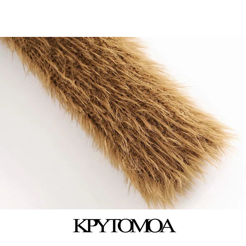 Women Fashion Faux Fur Soft Touch Cropped Knitted Cardigan Sweater Long Sleeve Female Pullovers Chic Tops 210420