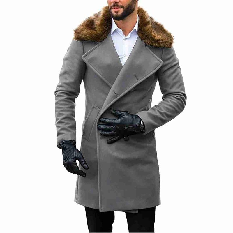 Men's Wool & Blends Men Trench Coat Long Jacket Fleece Outwear Formal Office Work Casual Peacoat