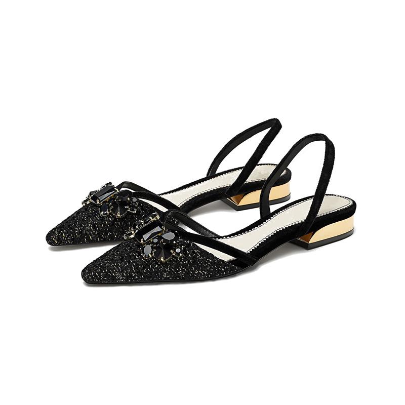 Sandals Single Flat Shoes Women Pointed Toe Hollow Thin Strap Gladiator Rhinestone String Jewelry Slingback Women's Party Shoe
